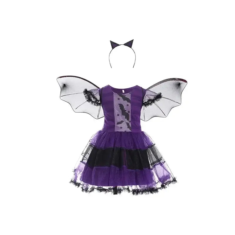 Halloween Baby Girls Cosplay Witch Costume Children Vampire Princess Dress Kids Role Playing Clothes With Bag Hat Carnival Party