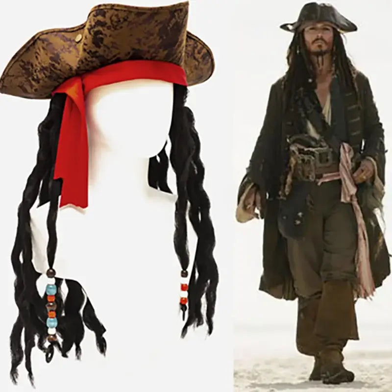 Halloween Caribbean Pirate Hat Cosplay Captain Jack Wig for Adult Men Party Cosplay Performance Costume Accessories