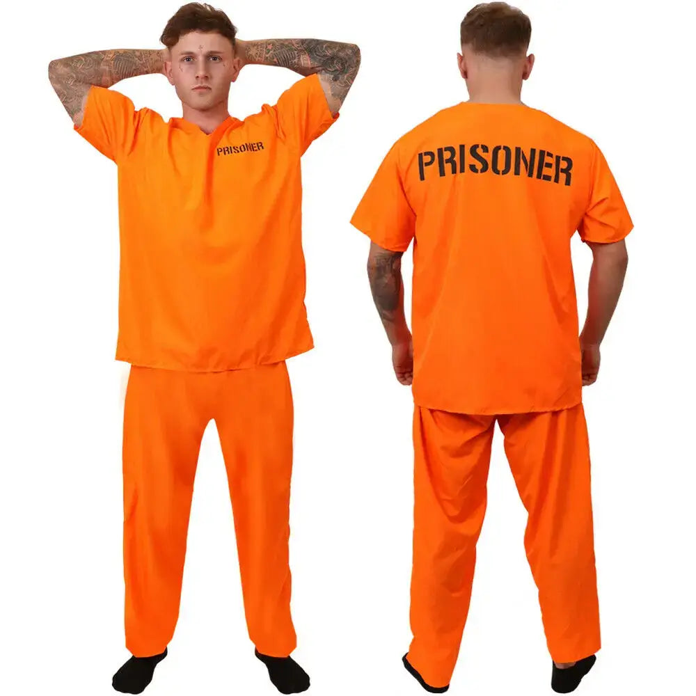 Cosplay Prisoner Halloween Costume for Adult Man&Woman Orange prison 2PCS set convict