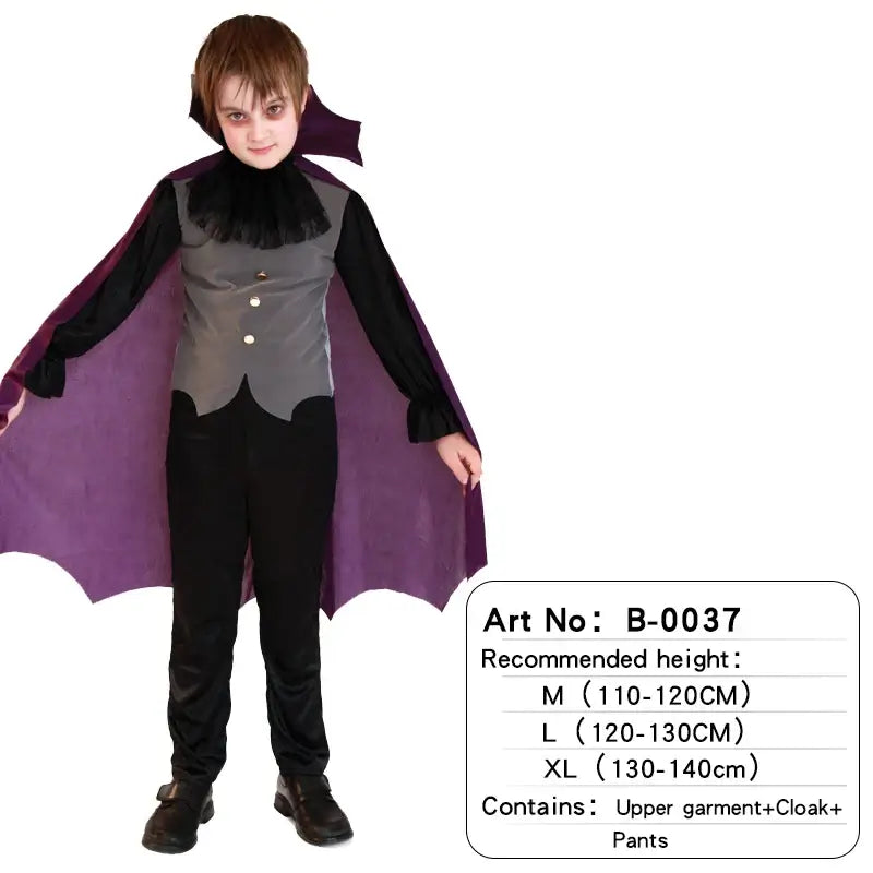 Kids Child Scary Gothic Boys Vampire Dracula Costumes Halloween Carnival Role Play Horrible Party Dress Up