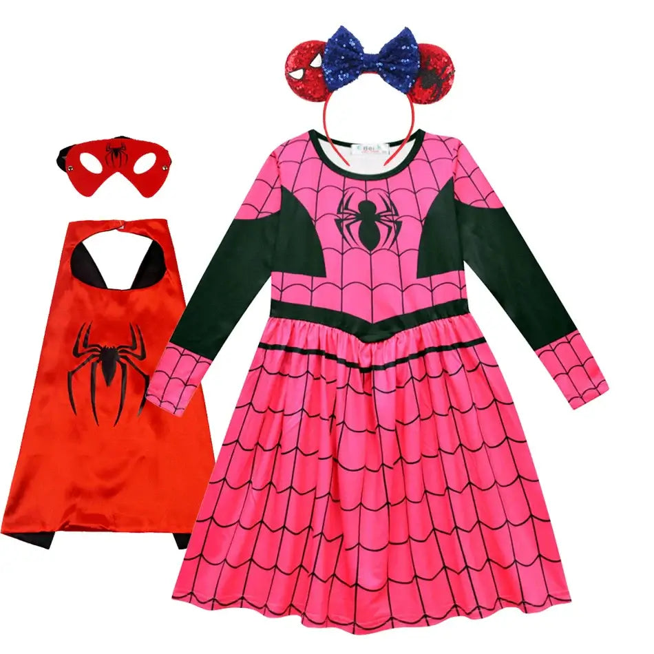 2024 New Spiderman Halloween Cosplay Girls Dress Children Cute Costumes Party Spiderman Kids Clothes