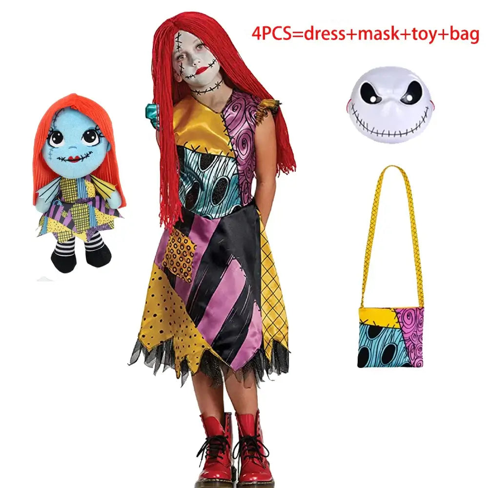 Kids 2024 Nightmare Before Christmas Sally Halloween Vestidos Jack Cosplay Costume Dress Girls Boy Children Carnival Party Dress