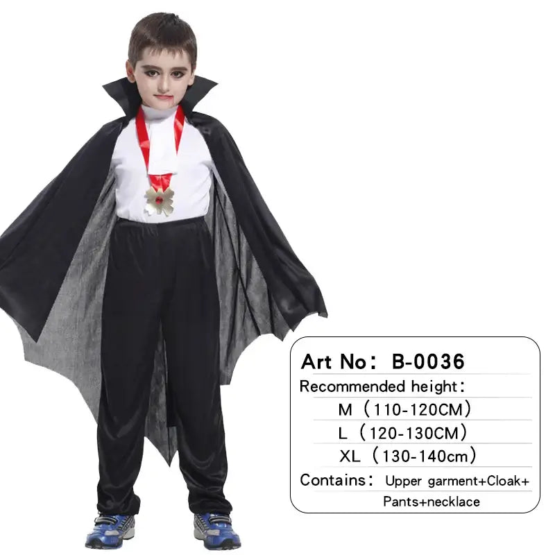 Kids Child Scary Gothic Boys Vampire Dracula Costumes Halloween Carnival Role Play Horrible Party Dress Up