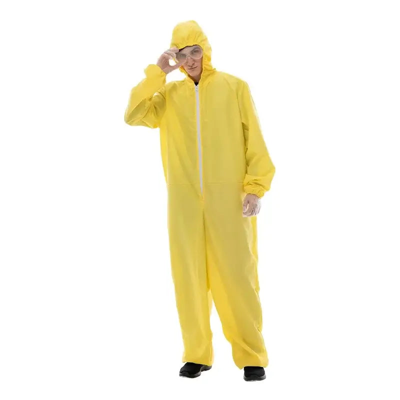 Men's Cheap Biohazard Costume Halloween with Goggles Yellow Breaking Bad Jumpsuit Carnival Easter Purim Fancy Dress