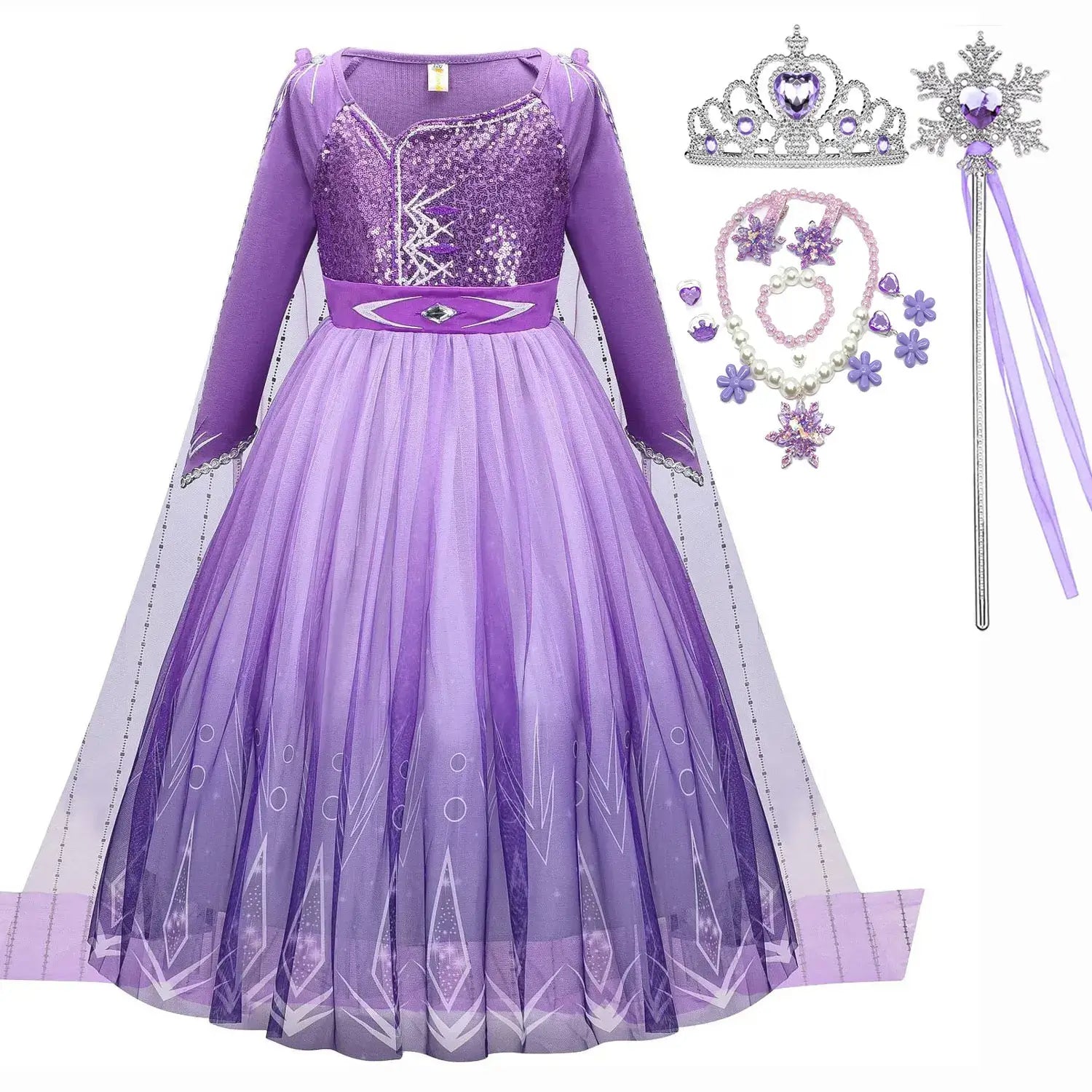 Disney Halloween Costume for Kids Girl's Elsa Mesh Ball Dress With Ruffle Trim Embroidered Birthday Princess Dresses for Baby