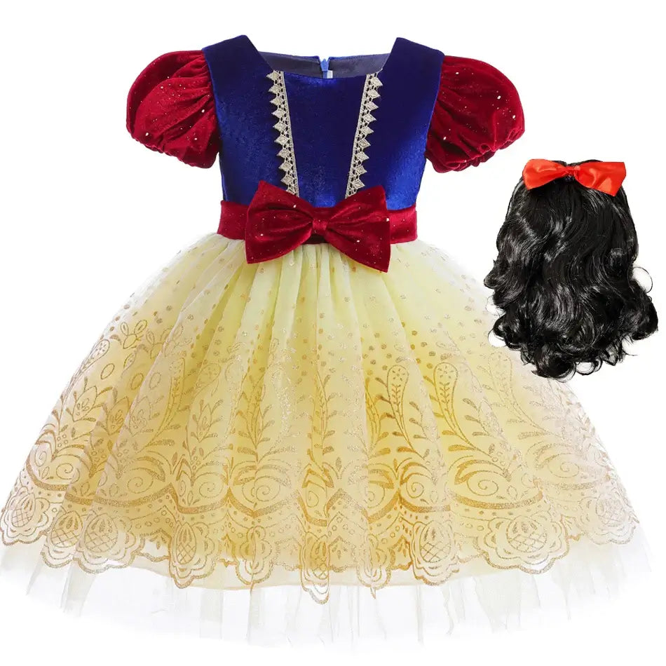 Snow White Costume for Kids Halloween Princess Cosplay Disguise Movie Birthday Party Clothing Girls Role Play Bowknot Dress