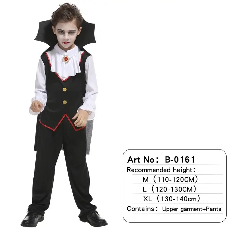 Kids Child Scary Gothic Boys Vampire Dracula Costumes Halloween Carnival Role Play Horrible Party Dress Up