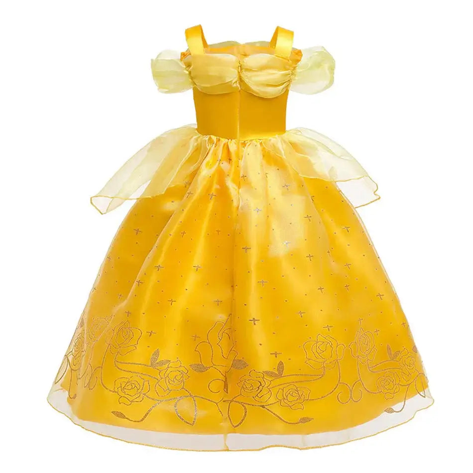 Princess Belle Cosplay Dress Disney Floral Off Shoulder Mesh Kid LED Light Halloween Costume Beauty and the Beast Birthday