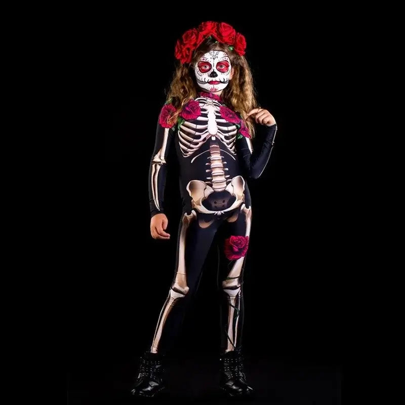 Pink skeleton for adult children scary costume for Halloween Cosplay sexy suit carnival Party Baby Girl cloaks the day of the