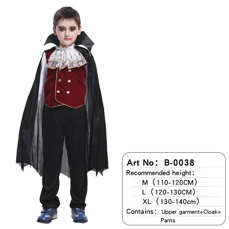 Kids Child Scary Gothic Boys Vampire Dracula Costumes Halloween Carnival Role Play Horrible Party Dress Up