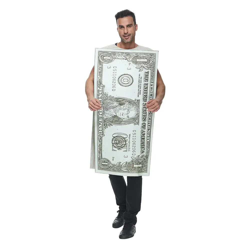 Eraspooky Funny Adult Dollar Bills Costume Halloween Unisex Jumpsuit Paper Money Cosplay Outfit Carnival Party Purim Fancy Dress