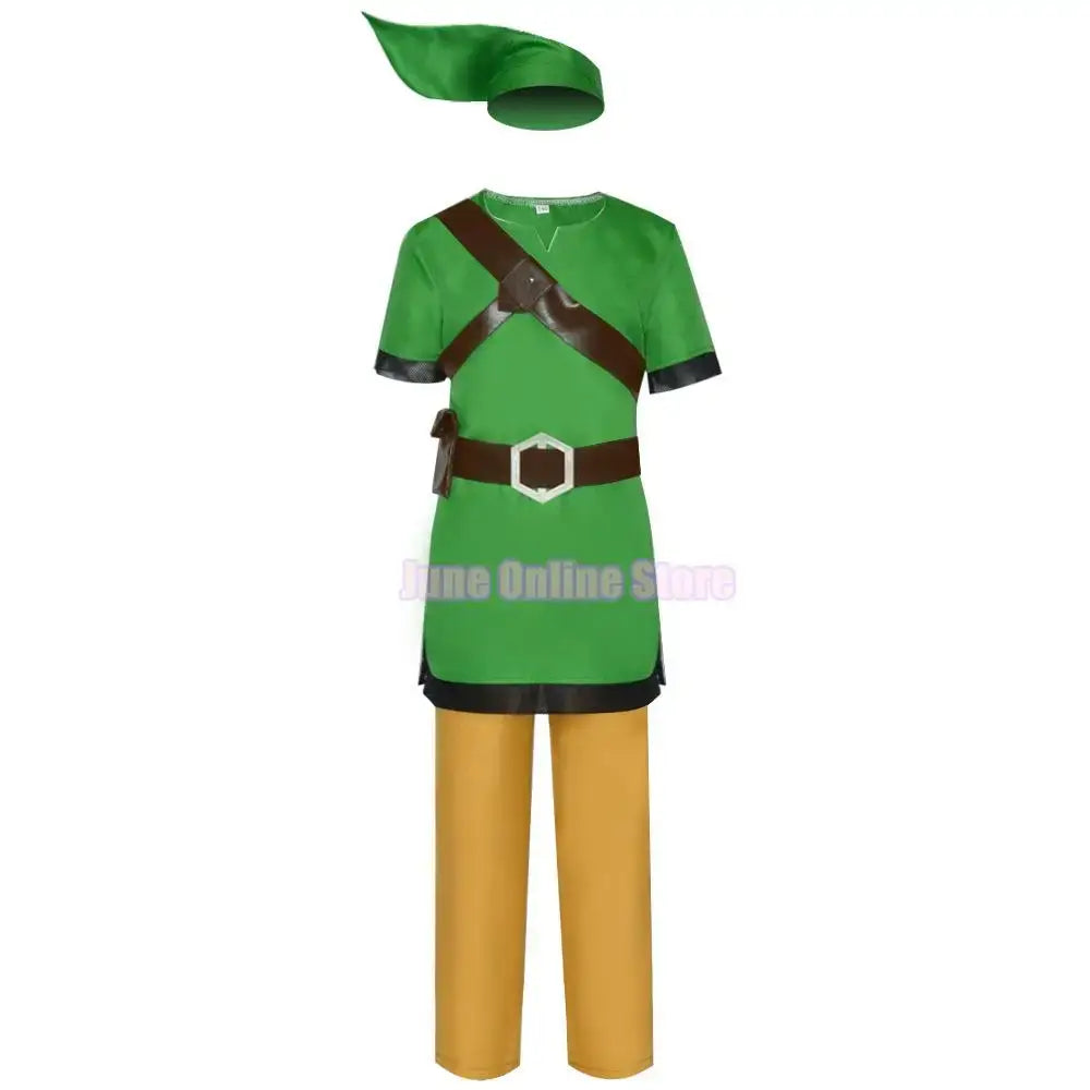 Cosplay Skyward Sword Link Cosplay Costume Green Uniform Pants Hat Gloves Cloak Children Clothes Outfits Halloween Suit