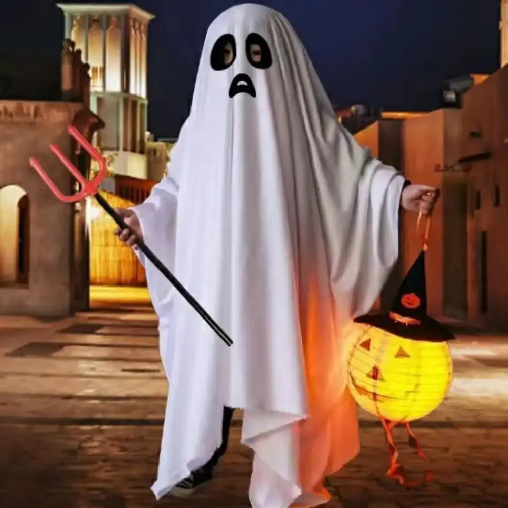 Scary Unisex Halloween Ghost Costume White Boo Ghost Halloween Ghost Cloak Spooky Trick-or-Treat Fancy Dress Boys Girls