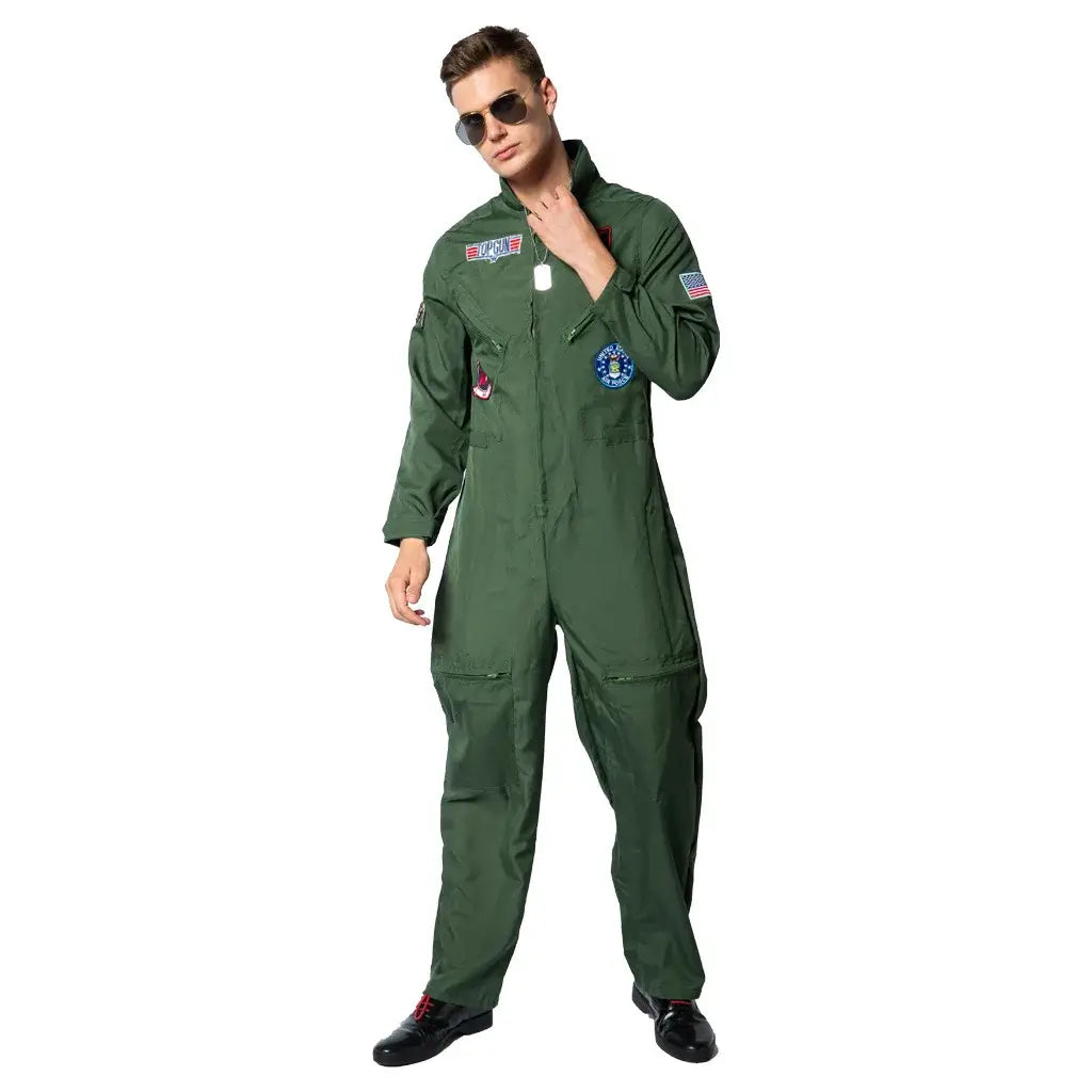 Top Gun Movie Cosplay American Airforce Uniform Halloween Costumes for Men Adult Army Green Military Pilot Jumpsuit Astronaut