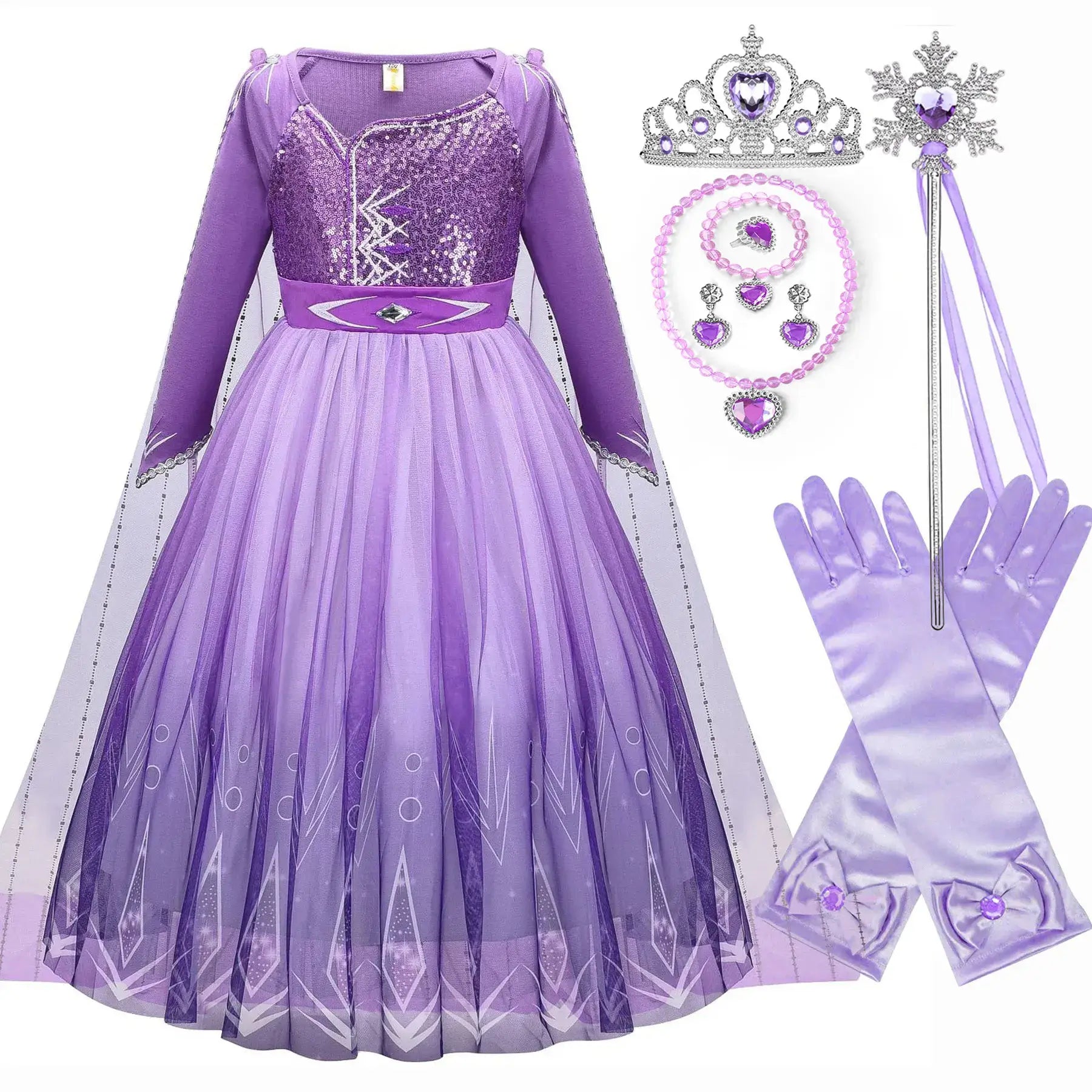 Disney Halloween Costume for Kids Girl's Elsa Mesh Ball Dress With Ruffle Trim Embroidered Birthday Princess Dresses for Baby